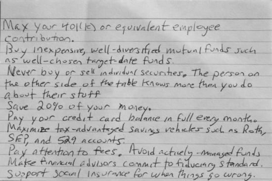 index card financial advice