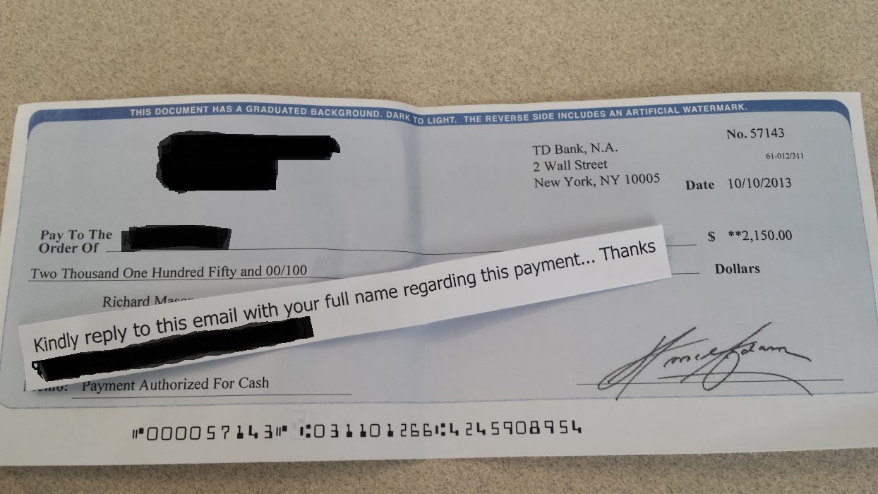 example of a fake check