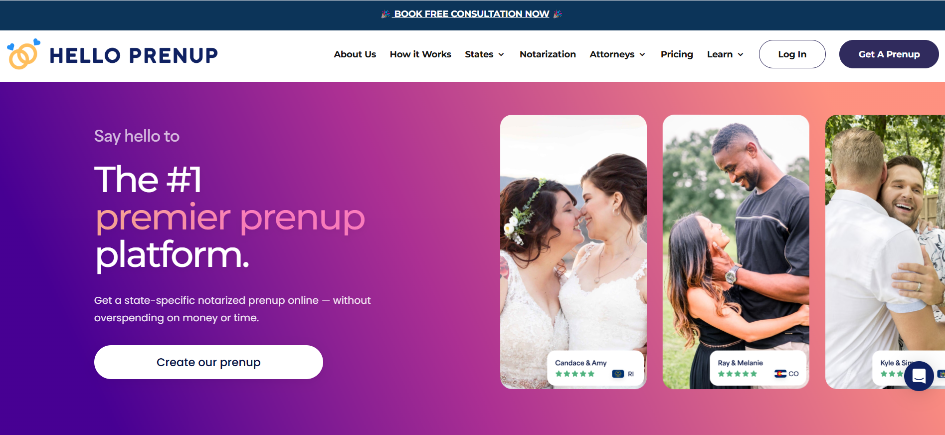 Hello Prenup main page screenshot