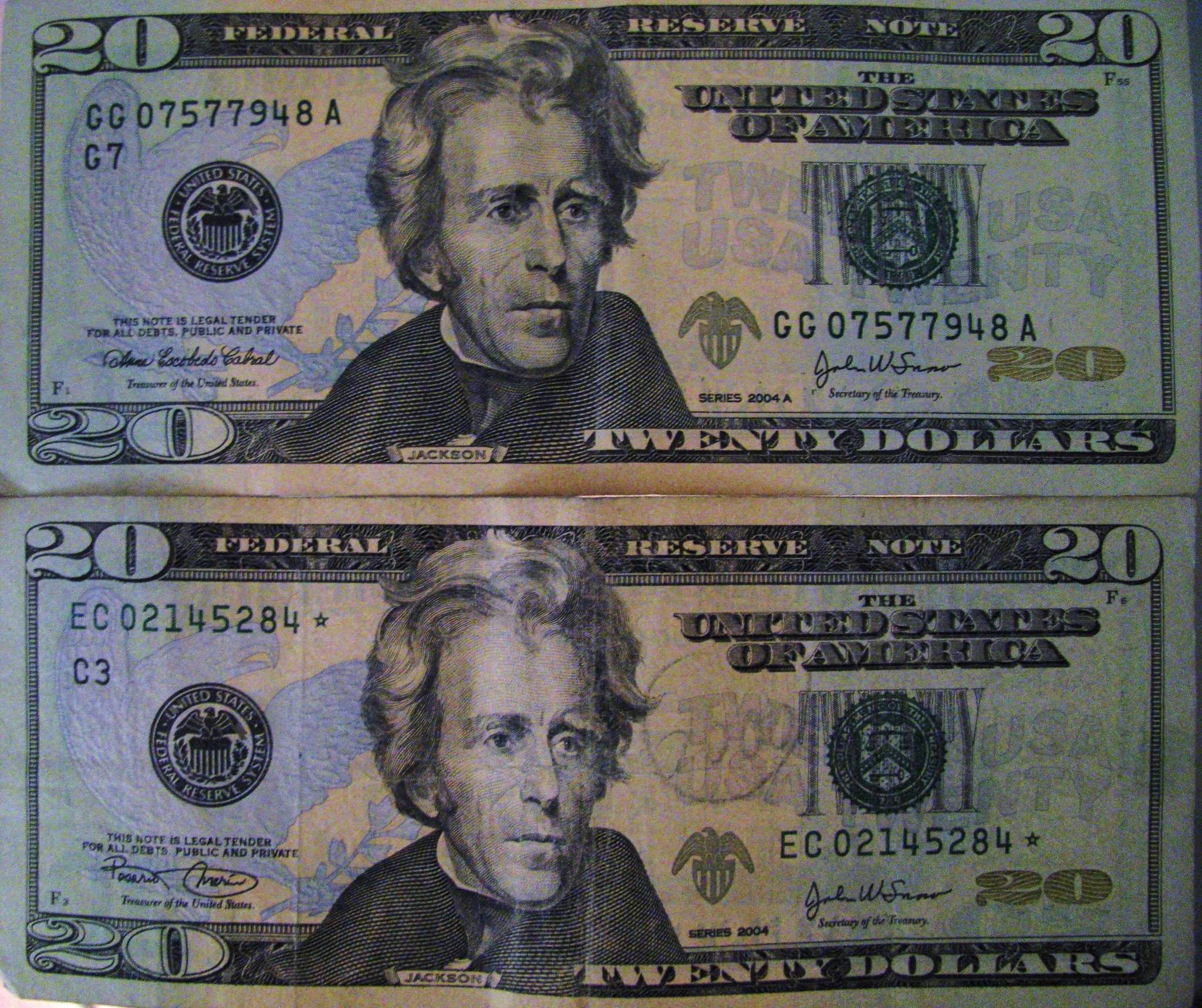 20 dollar star note versus regular 20 note