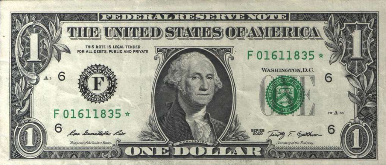 One dollar bill with a star - star note